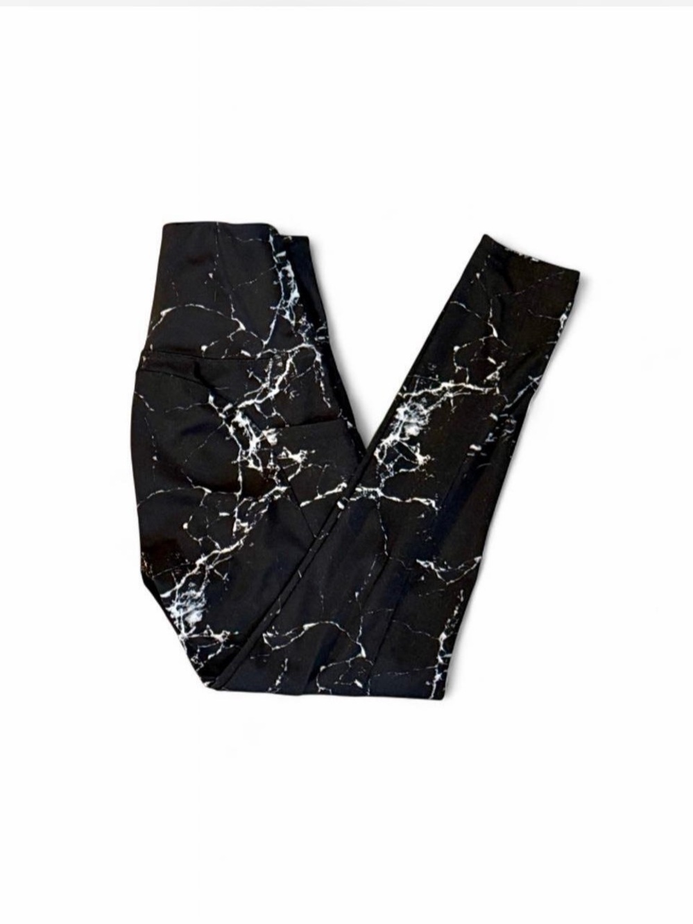 shosho Black Leggings with White Marble Print Sz S - Picture 3 of 6